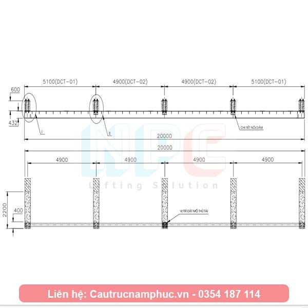 Bản vẽ monorail 10 tấn đường chạy 20 mét