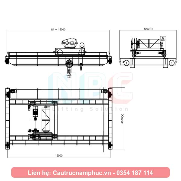 Mô hình cầu trục 30 tấn dầm đôi khẩu độ 15 mét