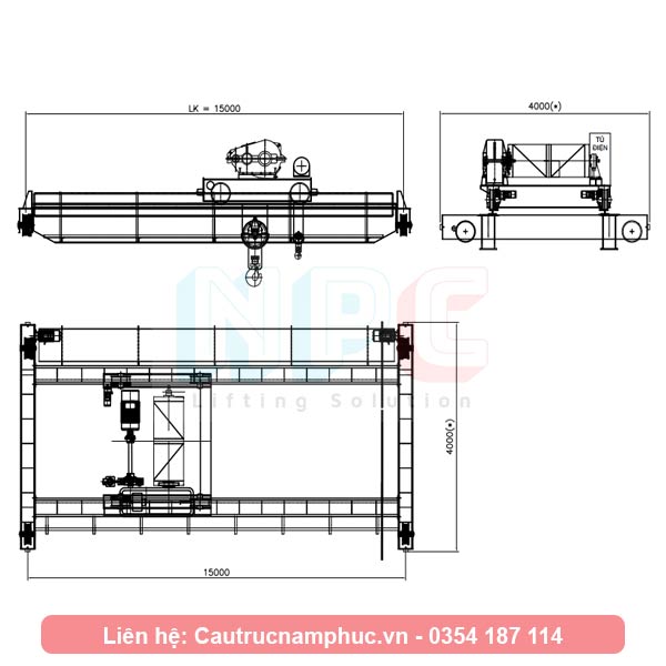 Mô hình cầu trục dầm đôi 45 tấn khẩu độ 15 mét