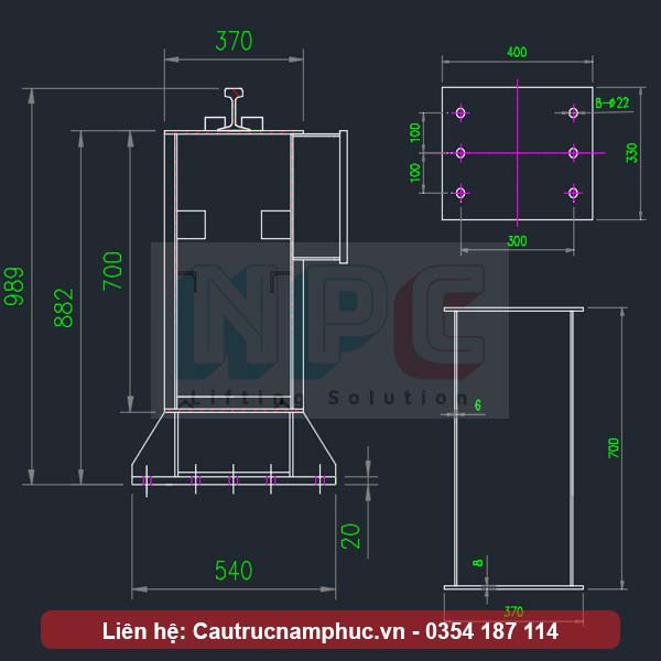Tiết diện dầm chính của cổng trục