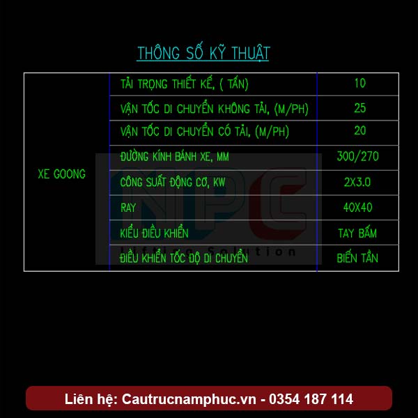 Thông số kỹ thuật của xe goong 10 tấn